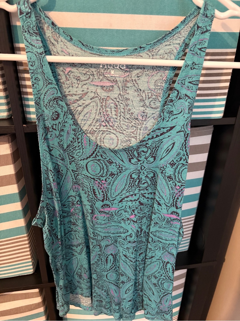 Mudd Teal Paisley Tank Top with Pink Accents